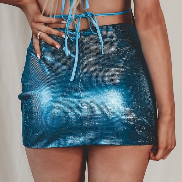 AMAZING LACE Blue Shimmer Mini Skirt - Picture 3 of 5